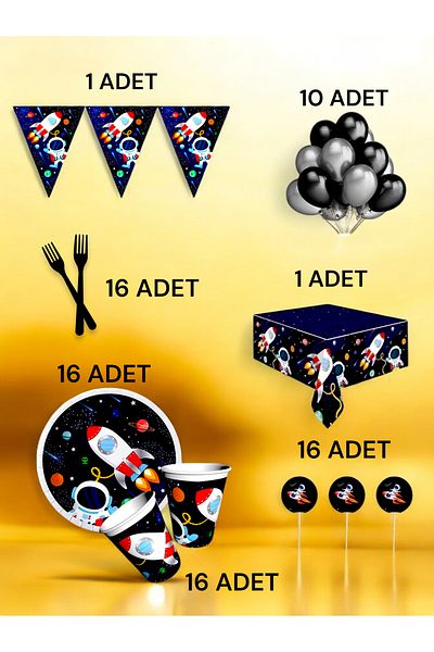 VibeHome Πακέτο L με θέμα το διάστημα για 16 άτομα - πάρτι γενεθλίων και διασκεδαστικές εκδηλώσεις