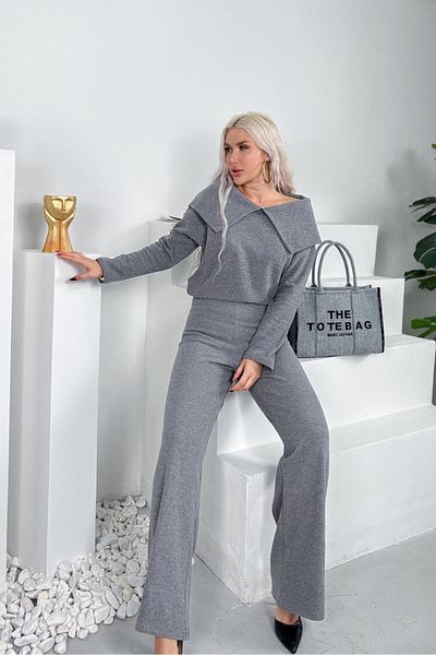 AMMA Women's Lapel Detailed Double Bottom Top Combed Cotton Suit