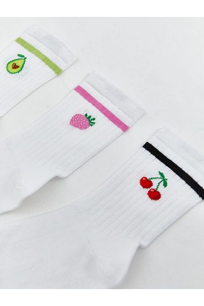 LC Waikiki LCW DREAM Дамски чорапи до глезена с бели плодови шарки, 3 чифта