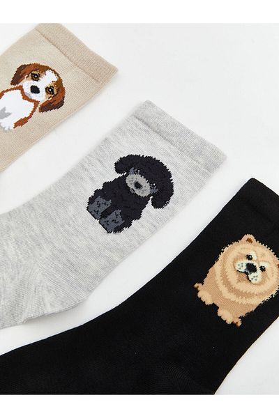 LC Waikiki Lcw Dream Gray Printed Women's Socks 3 Pack