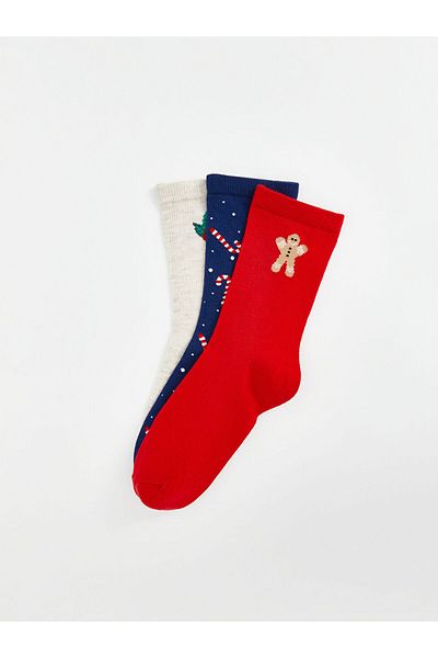 LC Waikiki Lcw Dream Red Christmas Themed Women's Socks 3 Pack
