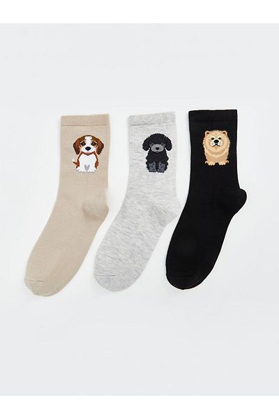 LC Waikiki Lcw Dream Gray Printed Women's Socks 3 Pack