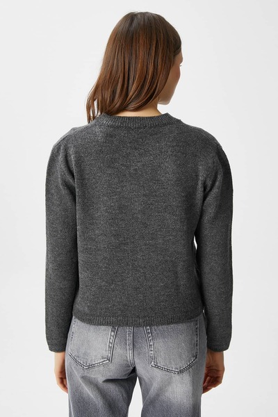 Ritnice Kadın Nina Bisiklet Yaka Antrasit Basic Hırka