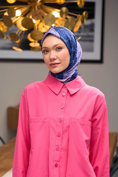 İpekhan Μαλακό κασκόλ Harmony Collection Navy Blue Lilac 1176-02