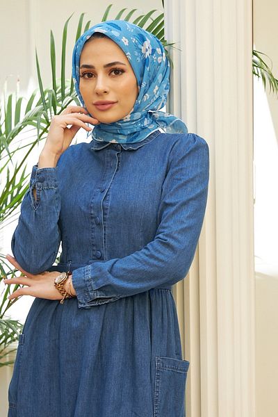 İpekhan Φουλάρι από βαμβακερή βισκόζη Broadcloth Indigo