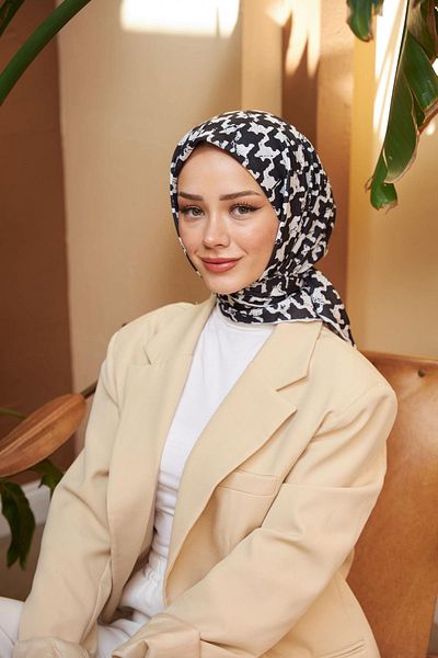 İpekhan Aura Houndstooth Eșarfă moale Negru Alb 1155-13