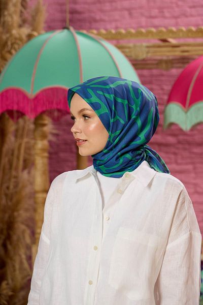 İpekhan Marrakech Koleksiyon Soft Eşarp Pers Mavi Yeşil 1196-03
