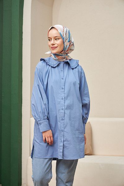 İpekhan Κασκόλ Lotus Milk Coffee Blue Cotton Viscose