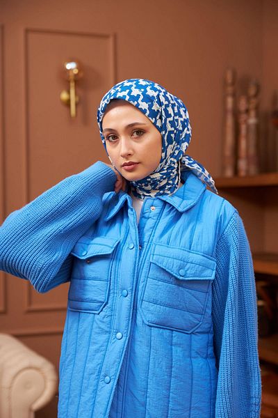 İpekhan Aura Houndstooth Soft Scarf Blue White 1155-09
