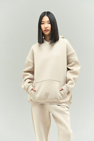 YAKAMEL Γυναικείο σετ φόρμας με κουκούλα, 3 κλωστών, oversize, με σαρντον.