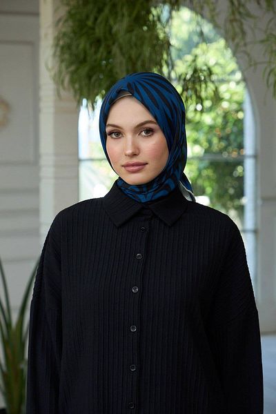 İpekhan Μαλακό κασκόλ Petrol Blue Black - Summer Sparkle Collection 1184-08
