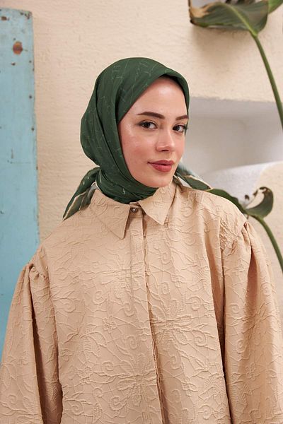 İpekhan Emerald Green Ipekhan Monogram Scarf - Cotton Viscose 1118-08