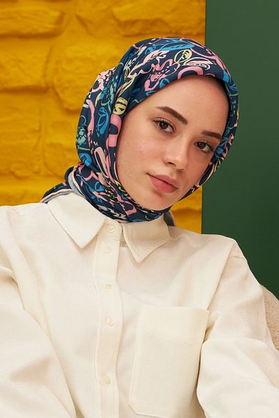 İpekhan Model Pastel Albastru Inchis Bumbac Viscoza Esarfa