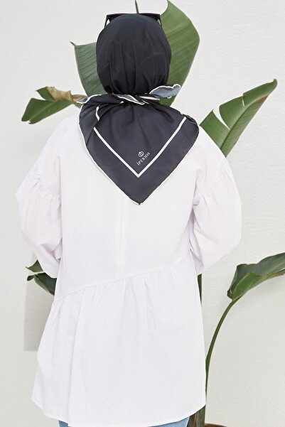 İpekhan Чорний шарф з бавовняної віскози з плоским візерунком