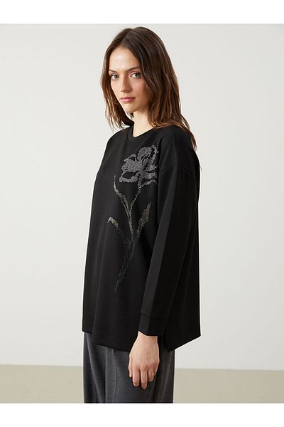LC Waikiki Γυναικείο φούτερ LCWAIKIKI Classic Black Stone Oversize