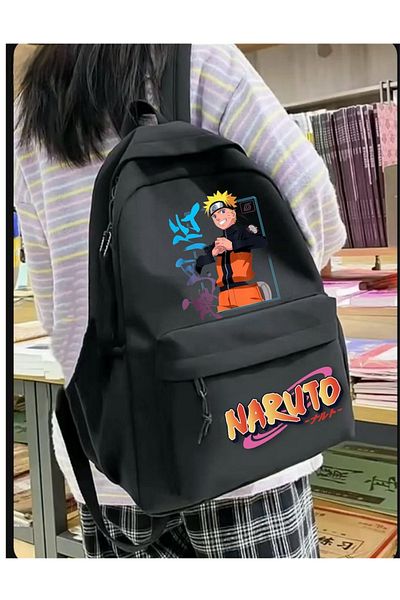 Denik Anime Print Detail Black Laptop School Course Camping Travel Outing Daily Use Backpack