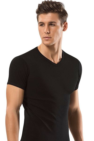 ERDEM İÇ GİYİM Тениска Erdem Black Rib с V-образно деколте 1198