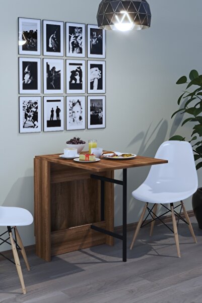 dekor fim DF01101BR Flamingo Pratik Katlanır Koyu Ceviz Masa Portatif Yemek ve Mutfak Masası