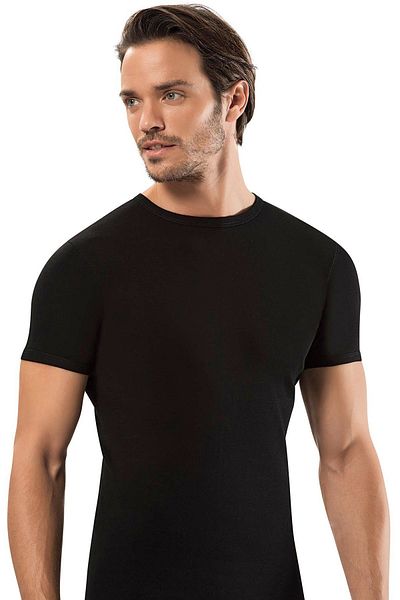 ERDEM İÇ GİYİM Erdem Black Ribbed Closed Collar T-shirt 1197