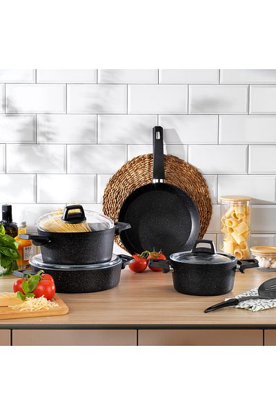 Schafer 7 Piece Black Cookware Set - Black Stone