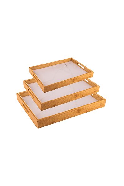 Bambum Marbella 3-Piece Patterned Tray-White