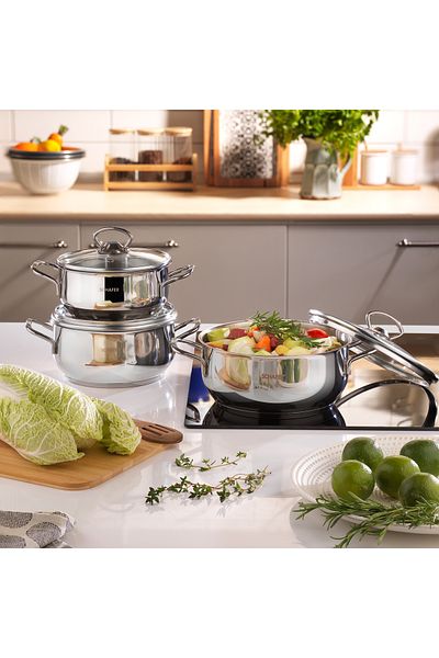 Schafer Cookhaus 6 Piece Midi Steel Cookware Set-silver