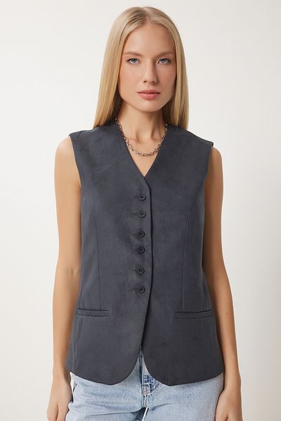 Happiness İstanbul Women's Smoked V Neck Nubuck Vest Fn03387