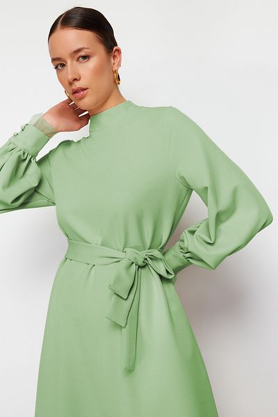 Trendyol Modest Λεπτομερές υφαντό φόρεμα με κολάρο χακί TCTSS24EB00174