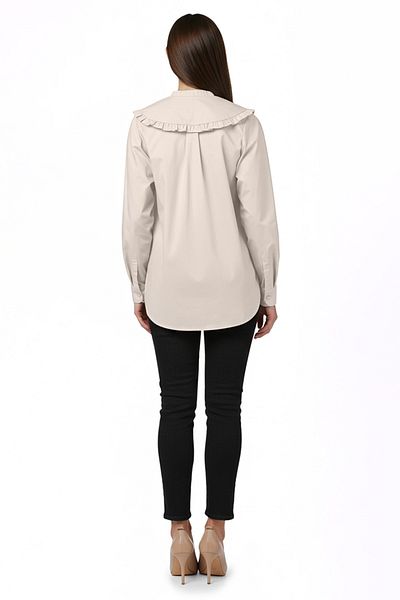 Trendyol Modest Bézs baba galléros pamut szőtt ing TCTSS24TG00027