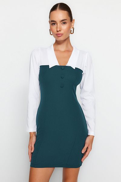 Trendyol Collection Μίνι υφαντό φόρεμα με γιακά πετρελαίου σώματος TWOAW23EL00611