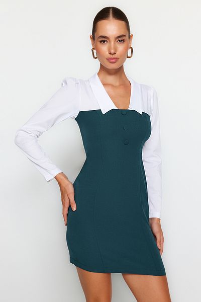 Trendyol Collection Μίνι υφαντό φόρεμα με γιακά πετρελαίου σώματος TWOAW23EL00611