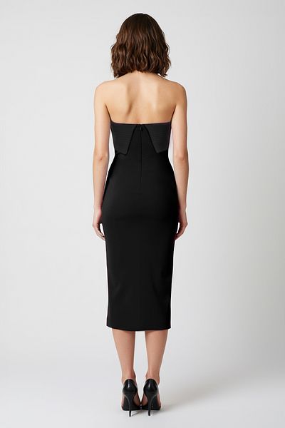 Trendyol Collection Μαύρο στράπλες υφαντό κομψό φόρεμα TPRSS25EL00041