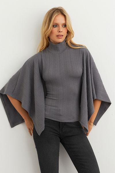 Cool & Modest Anthrazit Fisherman Fledermausärmel Damenbluse – MTF32