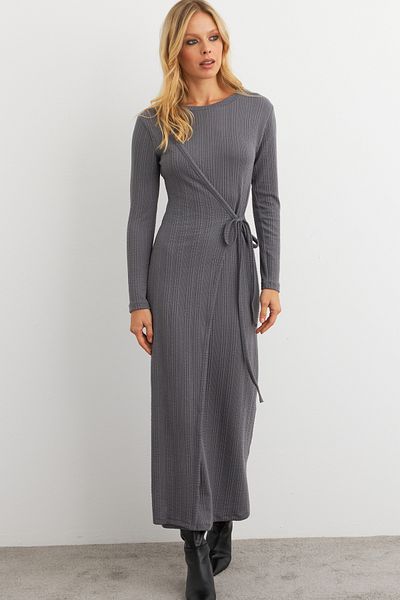 Cool & Modest Rochie maxi cu piept dublu antracit pentru femei MTF31