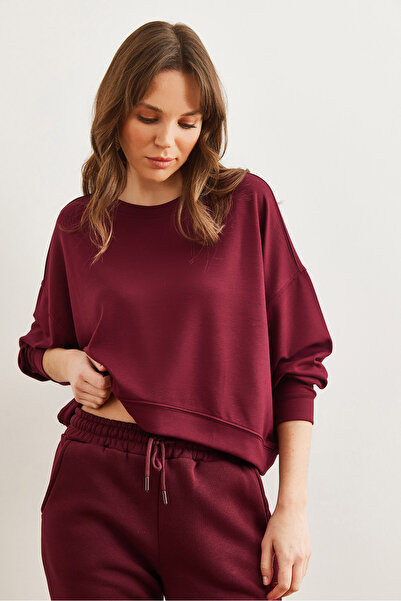 Olalook Women's Burgundy Modal Texture Premium Oversize Flowy Sweatshirt Swt- 19000713