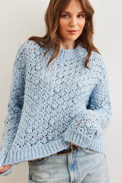 Olalook Πλεκτό πουλόβερ Baby Blue με απαλή υφή - KZK- 19000935