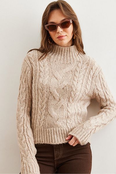 Olalook Pulover de damă, cu guler în picioare, împletit cu păr, KZK- 19000934