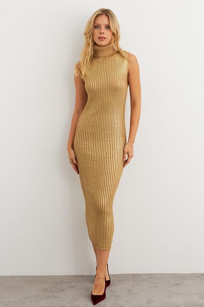 Cool & Sexy Rochie maxi Fisherman cu frunze de culoare aurie pentru femei RM599