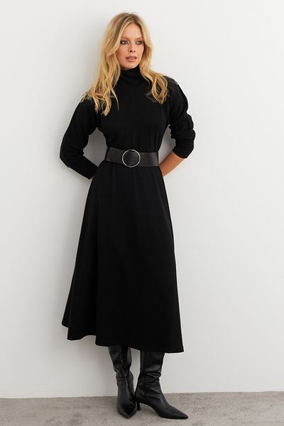 Cool & Modest Γυναικείο φόρεμα ζιβάγκο με μαύρη ζώνη MKSD992