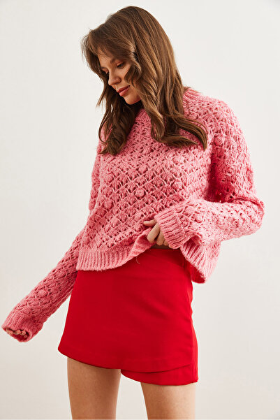 Olalook Pink Openwork Pompom Soft Knitwear Women's Sweater - Kzk- 19000935