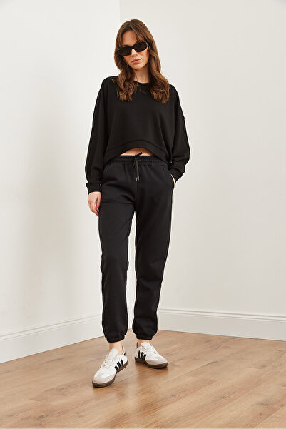 Olalook Women's Black Pocket Raster Sweatpants Eşf- 00000081