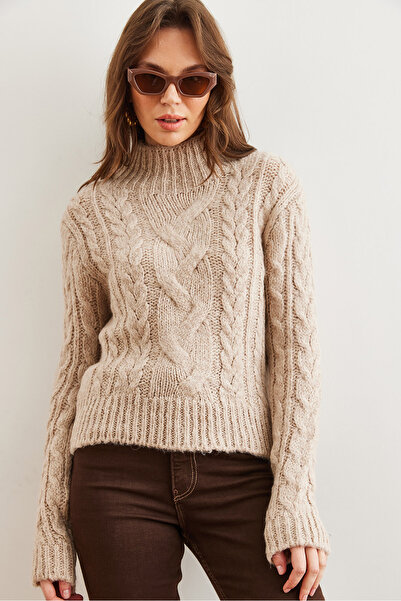 Olalook Pulover de damă, cu guler în picioare, împletit cu păr, KZK- 19000934