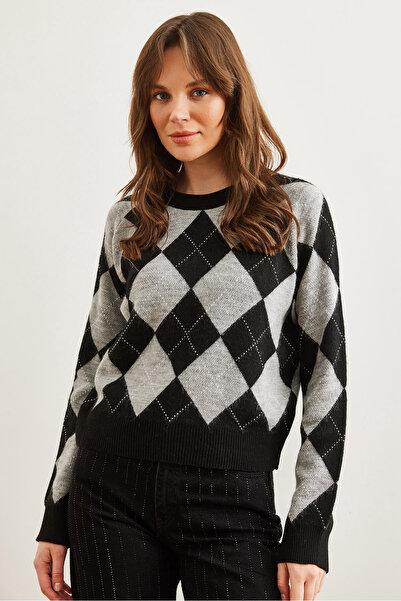 Olalook Pulover de damă din tricotaje cu model de diamante afumat KZK- 19000933