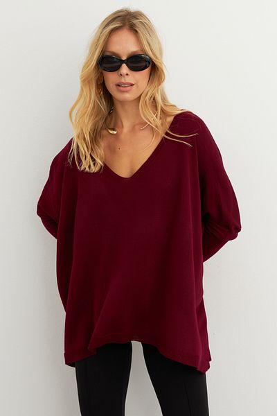 Cool & Sexy Burgunderrote Damenbluse mit V-Ausschnitt YV304