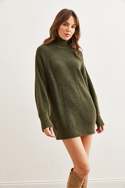 Olalook Women's Khaki Turtleneck Soft Textured Beard Knitwear Tunic Tnk- 19000098