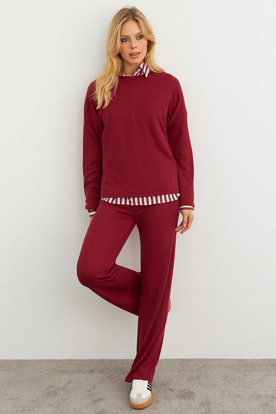 Cool & Modest Burgundy Women's Pants Set - Bottom and Top Set Mtf28