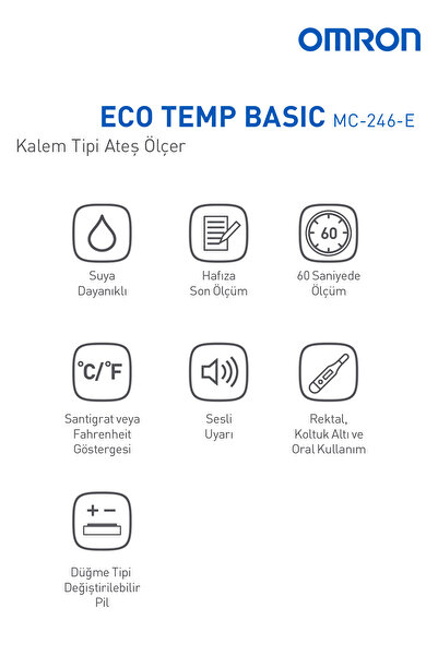 Omron Eco Temp Basic, Suya Dayanıklı Beden Tipi Ateş Ölçer