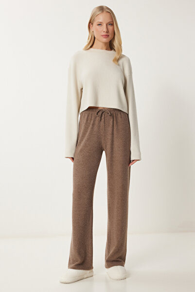 Happiness İstanbul Brown Soft Women's Knitted Trousers - Ub00295