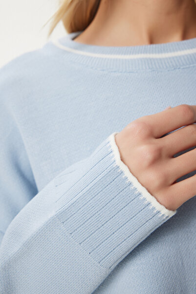 Happiness İstanbul Női világoskék alap kötöttáru pulóver PF00010