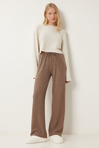 Happiness İstanbul Brown Soft Women's Knitted Trousers - Ub00295